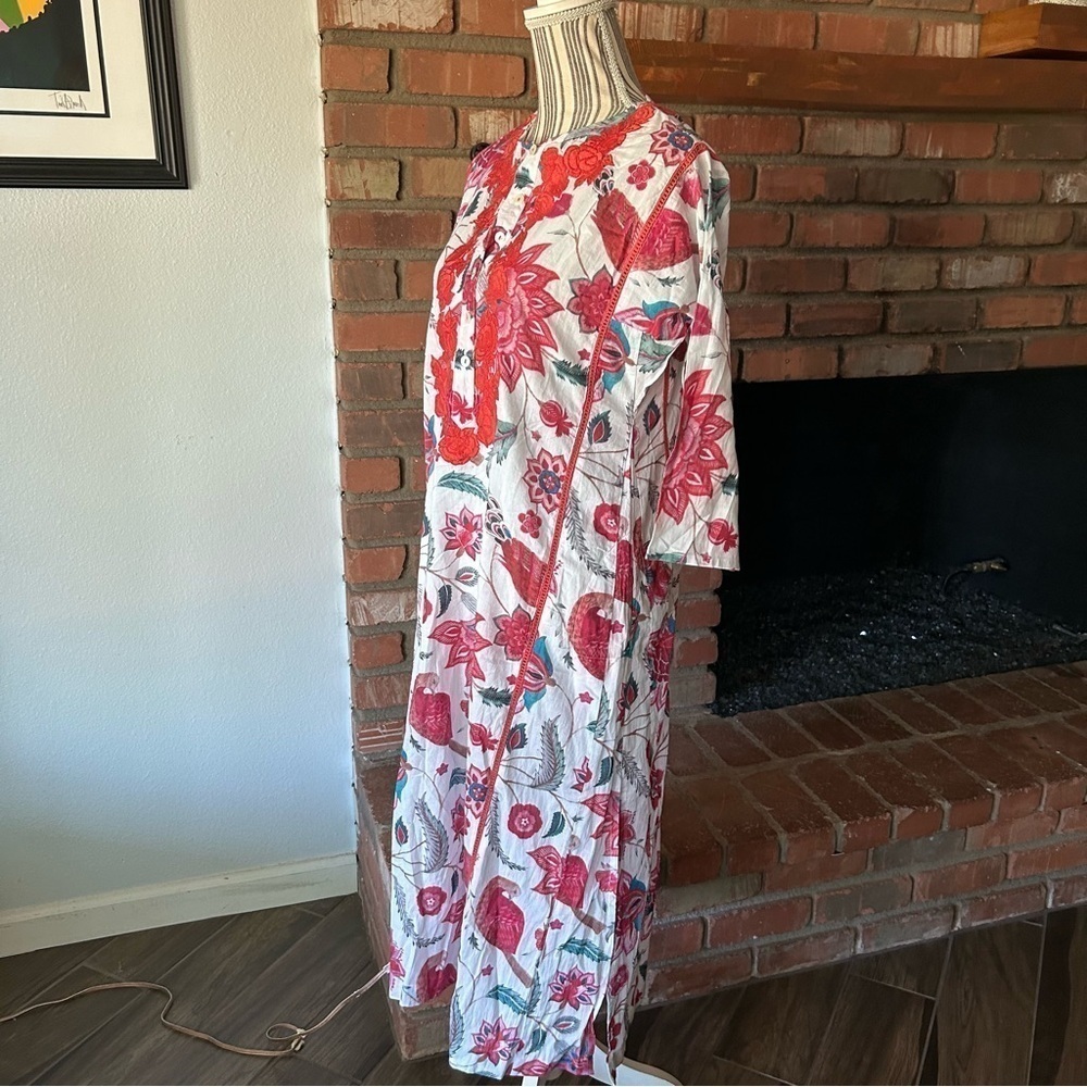 Tuckernuck Ro’s Garden Embroidered Floral Tunic Cotton Dress in Pink & Red XS - Picture 5 of 11